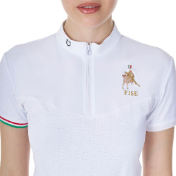 Wedstrijdpolo dames stretch Equestro x FISE korte mouwen Wit Wedstrijdpolo dames stretch Equestro x FISE korte mouwen Wit