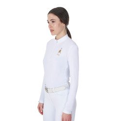 Wedstrijdpolo voor dames met lange mouwen Equestro x FISE Wit