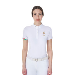 Wedstrijdpolo Equestro x FISE dames slim fit met korte mouwen Wit