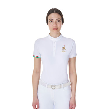 Wedstrijdpolo Equestro x FISE dames slim fit met korte mouwen Wit
