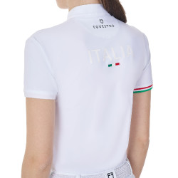 Wedstrijdpolo Equestro x FISE dames slim fit met korte mouwen Wit