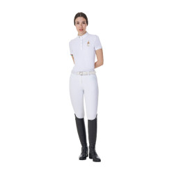 Wedstrijdpolo Equestro x FISE dames slim fit met korte mouwen Wit
