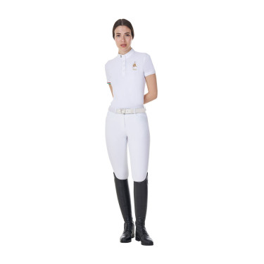 Wedstrijdpolo Equestro x FISE dames slim fit met korte mouwen Wit