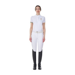 Wedstrijdpolo Equestro x FISE dames slim fit met korte mouwen Wit