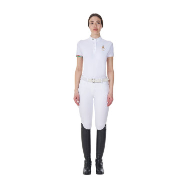 Wedstrijdpolo Equestro x FISE dames slim fit met korte mouwen Wit