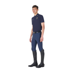 Heren trainingspolo Equestro x FISE met drie knopen en korte mouwen Marineblazer Marineblauw