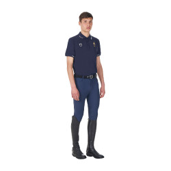 Heren trainingspolo Equestro x FISE met drie knopen en korte mouwen Marineblazer Marineblauw