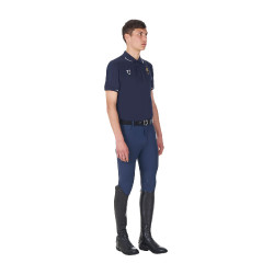 Heren trainingspolo Equestro x FISE met drie knopen en korte mouwen Marineblazer Marineblauw