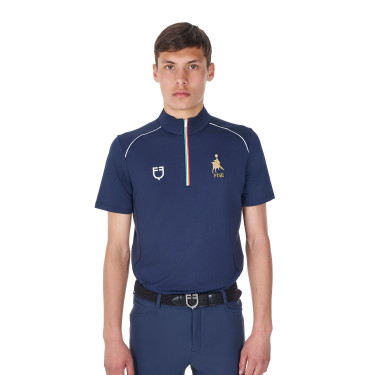 Heren trainingspolo Equestro x FISE met rits, Italiaanse vlag, korte mouwen Marineblazer Marineblauw Heren trainingspolo Equestro x FISE met rits, Italiaanse vlag, korte mouwen Marineblazer Marineblauw