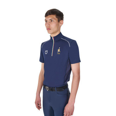Heren trainingspolo Equestro x FISE met rits, Italiaanse vlag, korte mouwen Marineblazer Marineblauw Heren trainingspolo Equestro x FISE met rits, Italiaanse vlag, korte mouwen Marineblazer Marineblauw