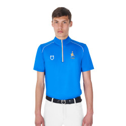 Heren trainingspolo Equestro x FISE met rits, Italiaanse vlag, korte mouwen Blauw van Savoye