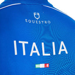 Heren trainingspolo Equestro x FISE met rits, Italiaanse vlag, korte mouwen Blauw van Savoye