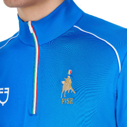 Heren trainingspolo Equestro x FISE met rits, Italiaanse vlag, korte mouwen Blauw van Savoye