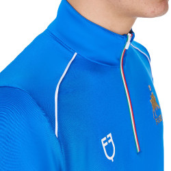 Heren trainingspolo Equestro x FISE met rits, Italiaanse vlag, korte mouwen Blauw van Savoye