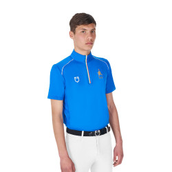Heren trainingspolo Equestro x FISE met rits, Italiaanse vlag, korte mouwen Blauw van Savoye