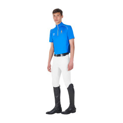 Heren trainingspolo Equestro x FISE met rits, Italiaanse vlag, korte mouwen Blauw van Savoye