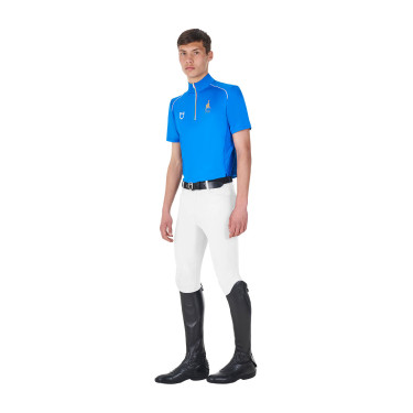 Heren trainingspolo Equestro x FISE met rits, Italiaanse vlag, korte mouwen Blauw van Savoye