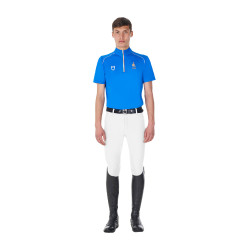 Heren trainingspolo Equestro x FISE met rits, Italiaanse vlag, korte mouwen Blauw van Savoye