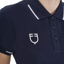 Dames trainingspolo Equestro x FISE met drie knopen, korte mouwen Marineblazer Marineblauw