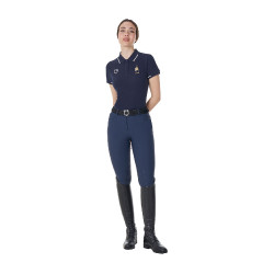 Dames trainingspolo Equestro x FISE met drie knopen, korte mouwen Marineblazer Marineblauw