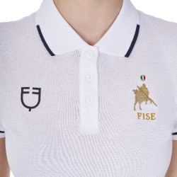 Dames trainingspolo Equestro x FISE met drie knopen, korte mouwen Wit