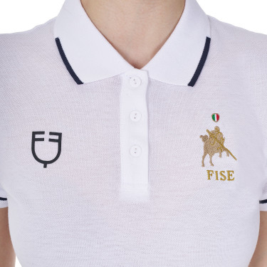 Dames trainingspolo Equestro x FISE met drie knopen, korte mouwen Wit