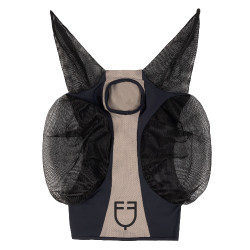 Tweekleurig Equestro vliegenmasker van mesh Antraciet / grijze flanelle Beige