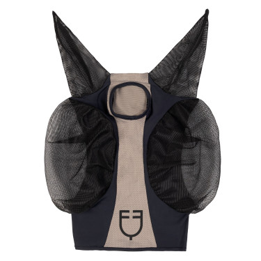 Tweekleurig Equestro vliegenmasker van mesh Antraciet / grijze flanelle Beige
