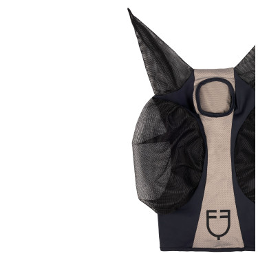 Tweekleurig Equestro vliegenmasker van mesh Antraciet / grijze flanelle Beige