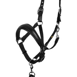 Ergonomisch halster van Equestro met lederen inzetstukken Zwart / zwart