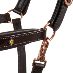 Gladhoofden in glad leer Equestro met roségouden gespen Donkerbruin Gladhoofden in glad leer Equestro met roségouden gespen Donkerbruin