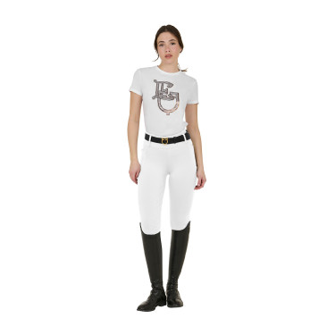 Dameslegging Equestro met hoge taille en riemlussen Wit Dameslegging Equestro met hoge taille en riemlussen Wit