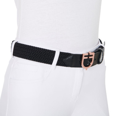 Elastische leren rijriem met roségouden gesp | Equestro