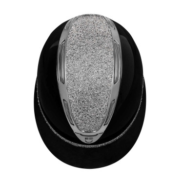 Dameshelm Equestro Apocalypse glanzende schaal met strass EN 1384-2023 Zwart / gunmetal Grijs