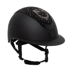 Equestro matte rijhelm met brede klep en strasslogo, goedgekeurd volgens EN 1384-2023 Zwart / glanzend zwart