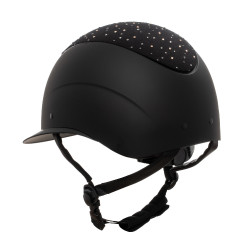 Equestro matte rijhelm met brede klep en strasslogo, goedgekeurd volgens EN 1384-2023 Zwart / glanzend zwart