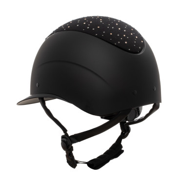 Equestro matte rijhelm met brede klep en strasslogo, goedgekeurd volgens EN 1384-2023 Zwart / glanzend zwart