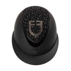 Equestro matte rijhelm met brede klep en strasslogo, goedgekeurd volgens EN 1384-2023 Zwart / glanzend zwart