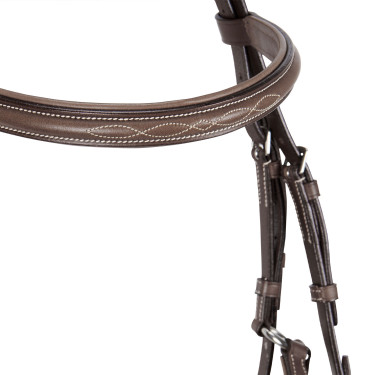 Equestro hoofdstel met Mexicaanse neusriem en synthetisch lamsvel Donkerbruin