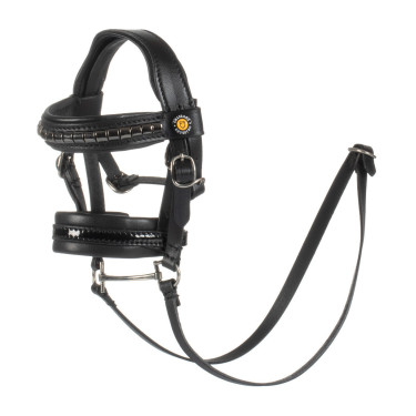 Leren hoofdstel Equestro voor speelgoedpaard met zilverkleurige studs Zwart