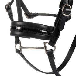 Leren hoofdstel Equestro voor speelgoedpaard met zilverkleurige studs Zwart
