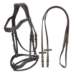 Engelse hoofdstel van soepel leer Equestro met sierstiksel Donkerbruin Engelse hoofdstel van soepel leer Equestro met sierstiksel Donkerbruin