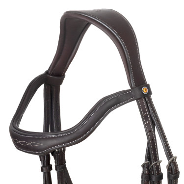 Engelse hoofdstel van soepel leer Equestro met sierstiksel Donkerbruin Engelse hoofdstel van soepel leer Equestro met sierstiksel Donkerbruin
