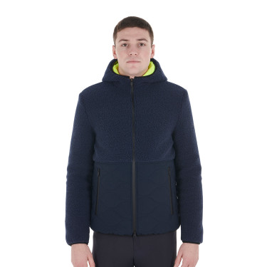 Waterdichte herenjas met inzetstukken van Teddy Equestro-stof Marineblazer Marineblauw Waterdichte herenjas met inzetstukken van Teddy Equestro-stof Marineblazer Marineblauw