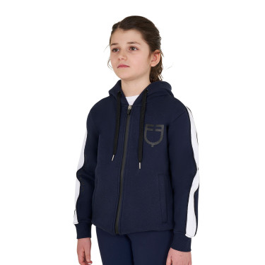 Meisjessweater van katoen met capuchon en ritssluiting aan de voorkant Marineblazer Marineblauw