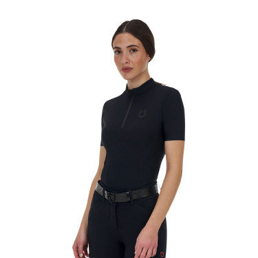 Polo da donna da allenamento Equestro Ridertechnology met korte mouw en rits