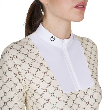 Dames wedstrijdpolo met lange mouwen met monogramprint