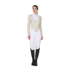 Dames wedstrijdpolo met lange mouwen met monogramprint