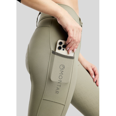 MoGaia Gun Metal Caviar rijbroek met telefoonzakken Wit F/G Montar