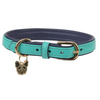 Shires Digby & Fox gewatteerde leren hondenhalsband Aqua Blauw